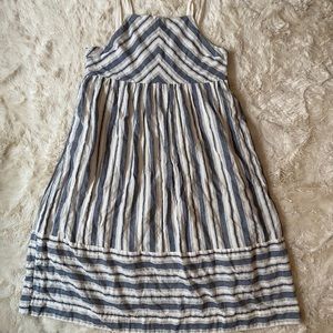 100% Cotton Blue & White Striped Midi Dress